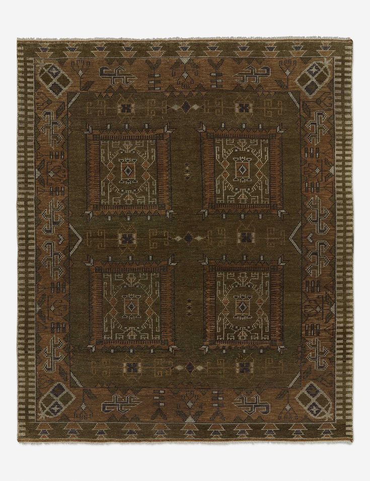 a brown and tan rug with squares on the center, surrounded by smaller square shapes