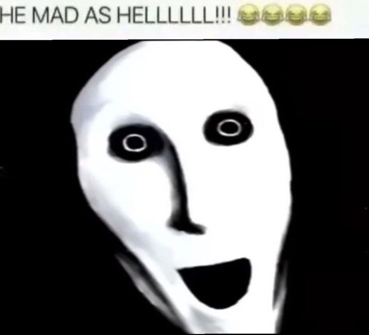 a white mask with black eyes and the caption'the mad as hellii '