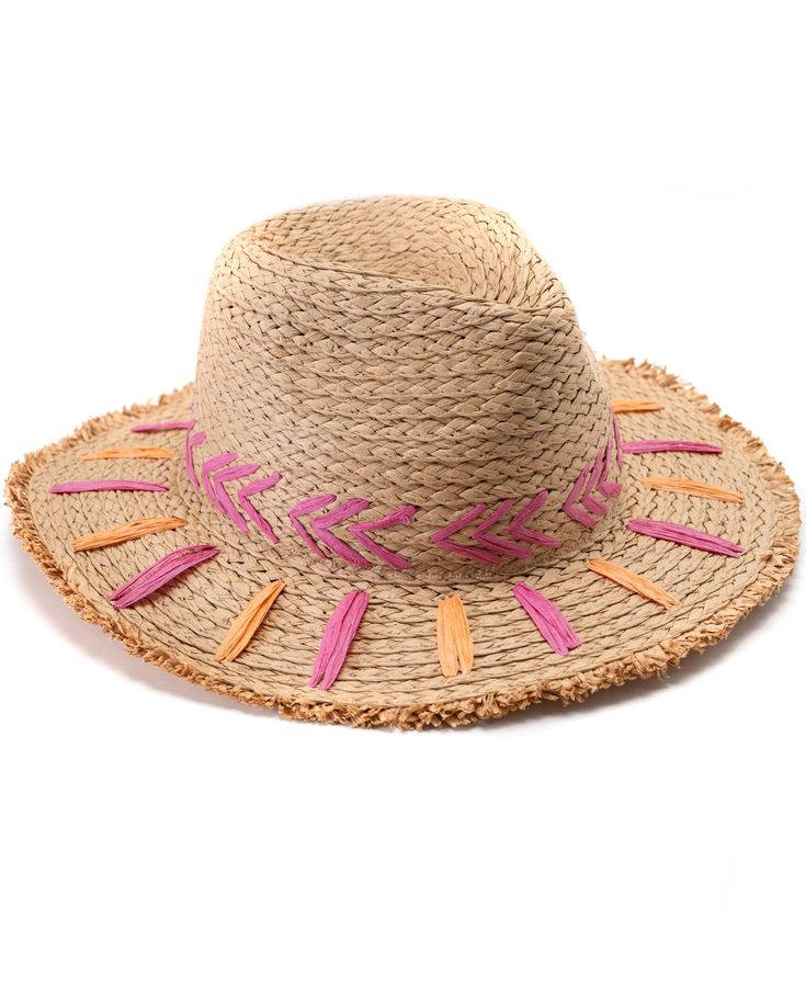 in stock Vince Camuto Hat, Casual Embroidered Sun Hat For Beach, Casual Embroidered Beach Hats, Pink Casual Fedora For The Beach, Casual Pink Fedora For Beach, Casual Embroidered Sun Hat For The Beach, Casual Spring Straw Cap Hat, Casual Embroidered Hats For The Beach, Trendy Embroidered Beach Hat