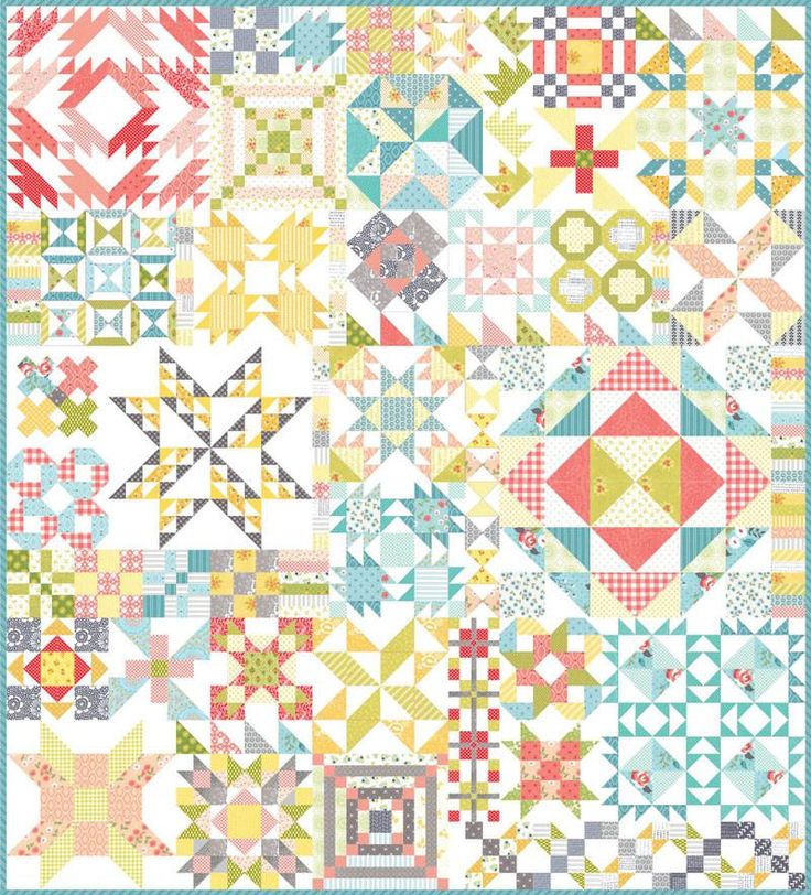 a colorful quilt with many different designs on it