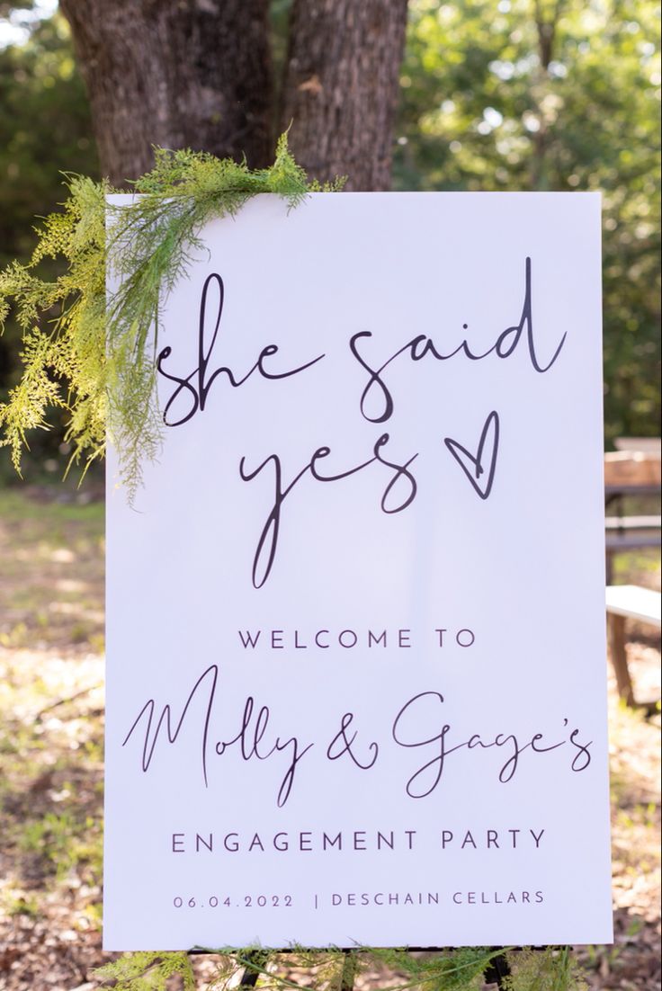 Engagement party, engagement sign, engagement decor, wedding sign, sign inspo, white & black sign, wedding, nature Engagement Party Venue Decorations, Engagement Themes Decor Outdoor, Farm Engagement Party, Engagement Party Spring, Engagement Party Ideas Fall, Pastel Engagement Party, Garden Engagement Party Decorations, Engagement Party Garden, Casual Engagement Party Decorations