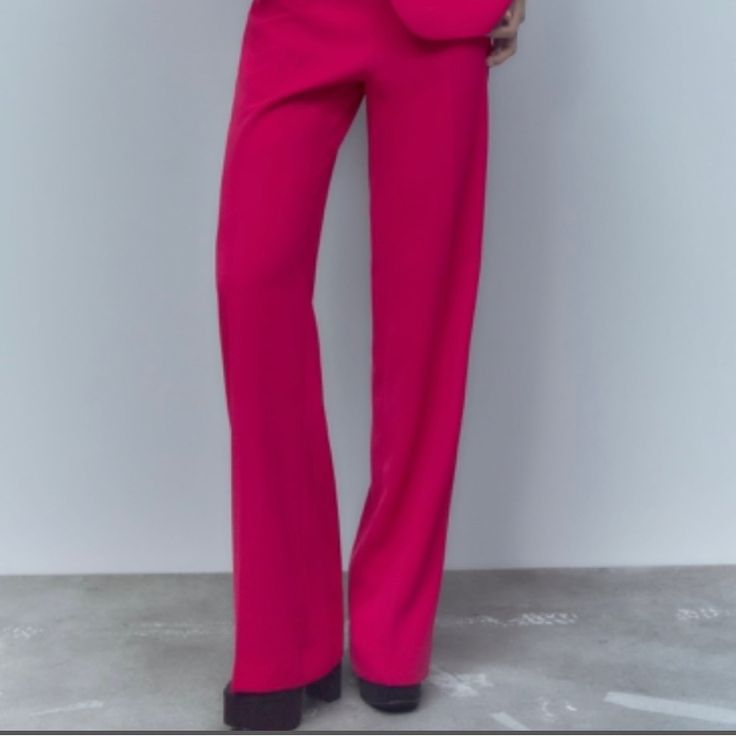 Brand New Fushia High Waisted Zara Flowy Pants. Took The Tag Off And Can’t Return Anymore. Never Worn! Xs. Flowy, Long, Dress Pants. Super Cute! Pink Straight Leg Office Pants, Pink Straight Pants For Office, Pink Straight Dress Pants For Office, Elegant Pink Wide Leg Pants For Night Out, Spring Trendy High-waisted Pantsuit, Pink High-waisted Pants For Night Out, Pink High-waisted Office Pants, Pink Straight Leg Pantsuit For Spring, Zara Wide-leg Pants For Office