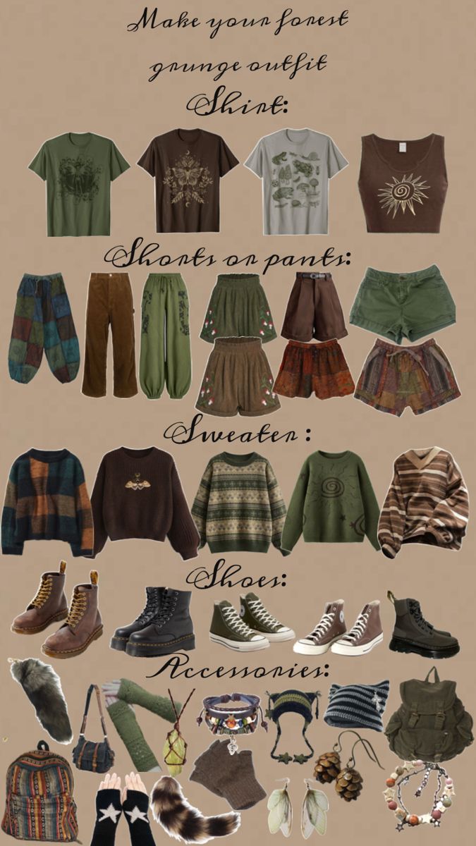 Fall Goblincore Outfits, Swamp Aesthetic Outfit, Outfit Ideas Cottagecore Grunge, Arizona Fashion Outfits, Forest Style Clothes, Forest Aesthetic Clothes, Pacific Northwest Outfit, Woodland Aesthetic Outfit, Fairy Core Grunge Outfits