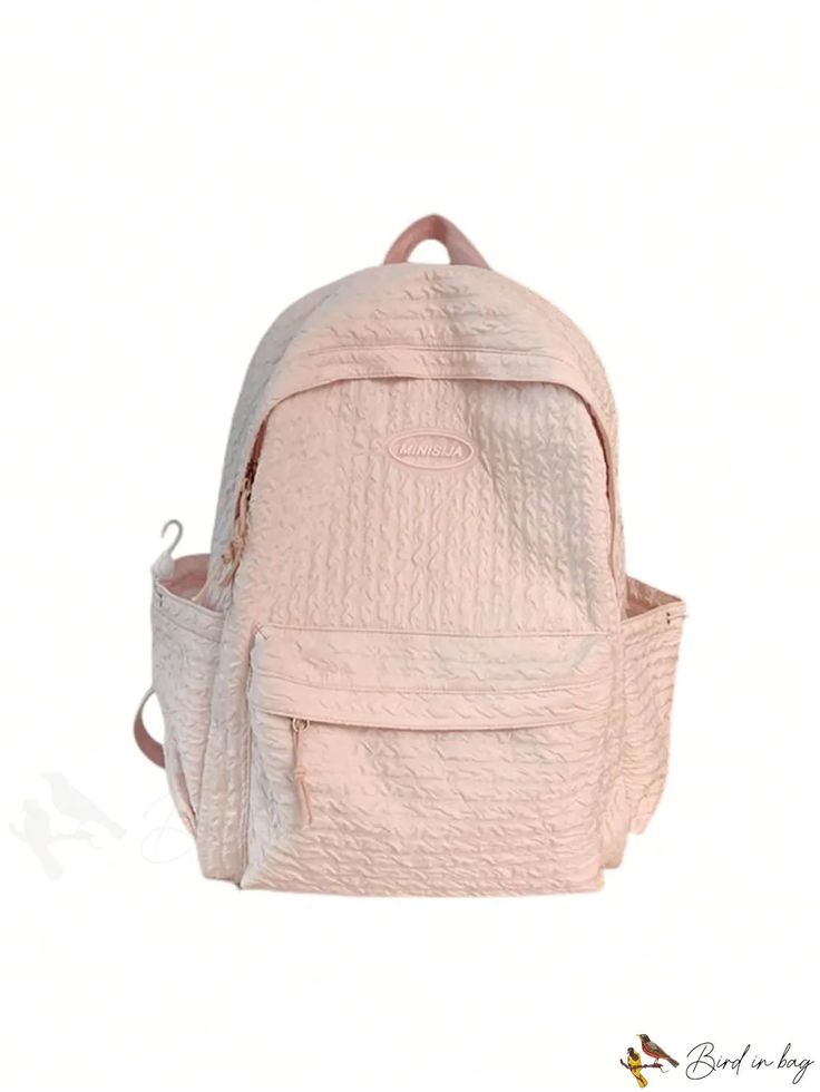 BirdinBag - Pink Fashion Backpack with Spacious Capacity and Stylish Letter Patch Large Capacity Pink Nylon Backpack, Large Capacity Nylon Backpack In Pink, Pink Nylon Backpack With Pockets, Casual Large Capacity Pink Backpack, Casual Nylon Softback Backpack, Casual Pink Softback Backpack, Pink Nylon Softback Backpack, Everyday Pink Nylon Backpack, Casual Pink Backpack