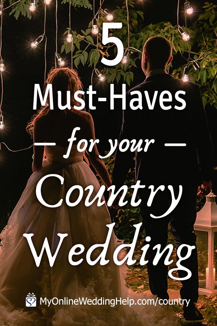 a bride and groom standing under string lights with the words 5 must - haves for your country wedding