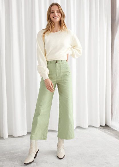 Wide Leg Cotton Canvas Trousers - Light Green - High Waisted Trousers - & Other Stories Mint Green Pants Outfit, Green Trousers Outfit, Mint Green Pants, Green Pants Outfit, Women High Waist Pants, Trend Board, Trousers Outfit, Recruitment Outfits, Trouser Outfit