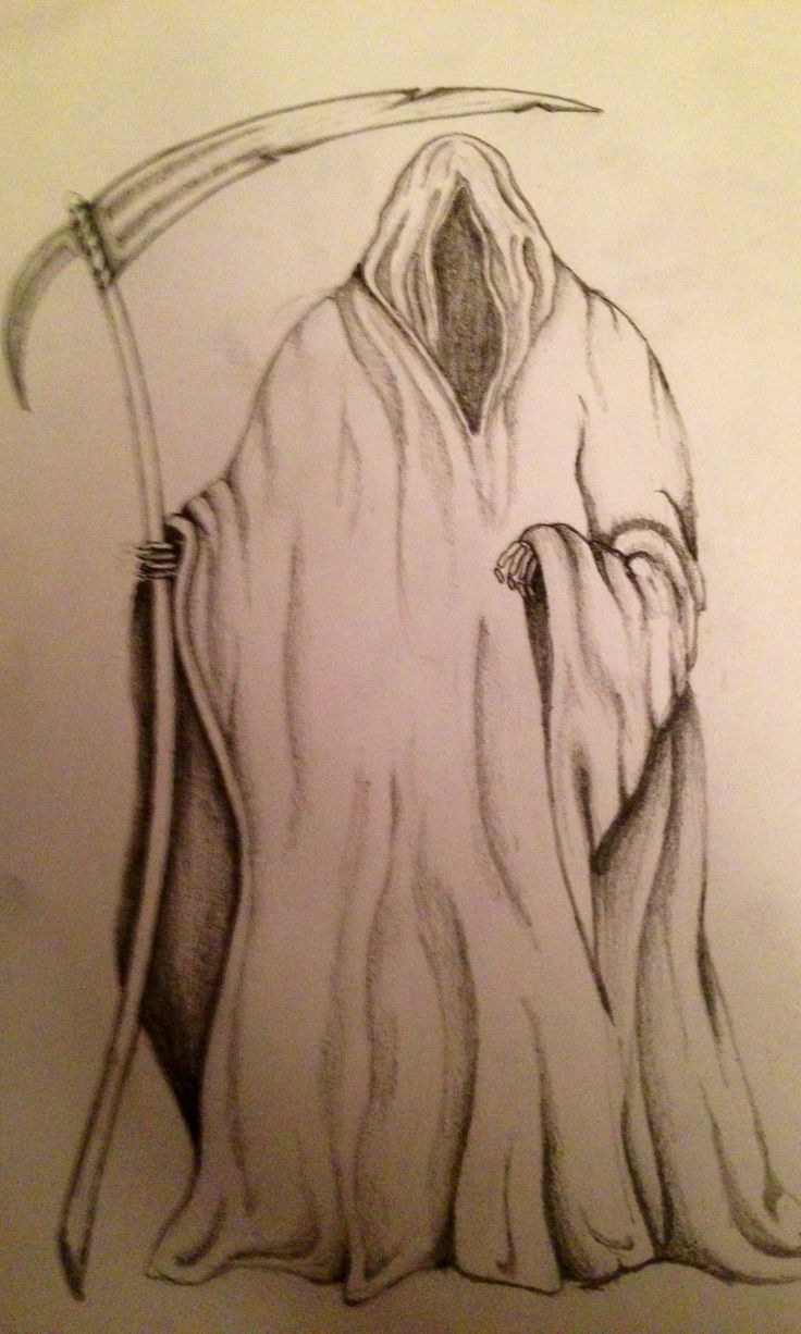 a drawing of a man with a scythe in his hand