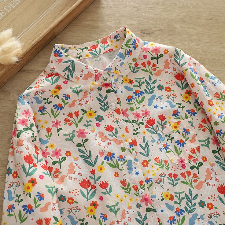 Product information: Fabric name: Cotton Color: colorful Floret, Rabbit print, pink rainbow Size: free size Version: Loose Sleeve length: long sleeve Style: Cardigan Size/cm: free size: chest circumference 118 sleeve length 50 length front 66 back 71 Note: 1. Asian sizes are 1 to 2 sizes smaller than European and American people. Choose the larger size if your size between two sizes. Please allow 2-3cm differences due to manual measurement. 2. Please check the size chart carefully before you buy the item, if you don't know how to choose size, please contact our customer service. 3.As you know, the different computers display colors differently, the color of the actual item may vary slightly from the following images. Packing list: Shirt * 1 Product Image: Spring Collared Shirt With Colorful Pattern, Multicolor Collared Cute Tops, Cute Long Sleeve Spring Tops, Cute Long Sleeve Tops For Spring, Rainbow Long Sleeve Tops For Spring, Cute Long Sleeve Floral Print Tops, Cute Long Sleeve Shirt With Cartoon Print, Rainbow Cotton Tops For Spring, Pink Long Sleeve Shirt For Summer