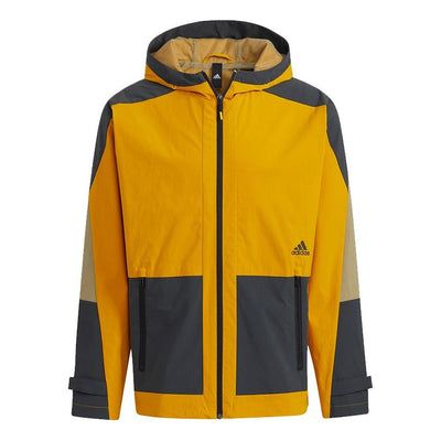 adidas Th Wv Block Jkt Colorblock Hooded Jacket Gold Color H40225 (Men's) Sporty Hooded Windbreaker With Adidas Logo, Urban Hooded Track Jacket With Adidas Logo, Urban Style Hooded Track Jacket With Adidas Logo, Urban Hooded Track Jacket, Adidas Sportswear Track Jacket For Outdoor Activities, Adidas Sportswear Track Jacket For Outdoor, Adidas Sporty Track Jacket For Outdoor Activities, Sporty Waterproof Hooded Jacket For Sports, Adidas Track Jacket For Outdoor Activities