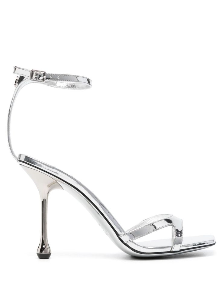 silver-tone calf leather metallic finish branded insole buckle-fastening ankle strap single toe strap square open toe high heel Jimmy Choo Flats, Tone Calves, Open Toe High Heels, Dolce E Gabbana, Jimmy Choo Shoes, Valentino Garavani, Women's Shoes Sandals, Miu Miu, Jimmy Choo