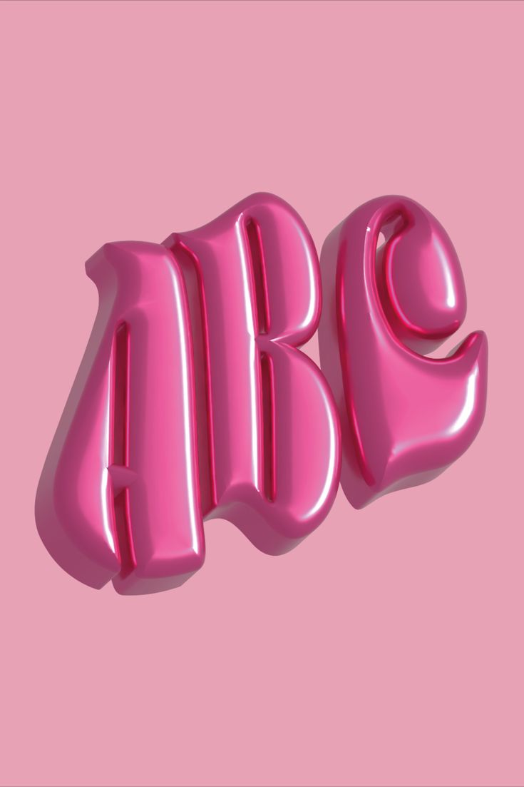 the word abc is made up of shiny pink letters on a pale pink background,