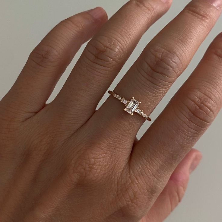 Emerald Cut Diamond Melody Ring Vale Jewelry, Small Engagement Rings, Jennie Kwon, Window Panes, Minimal Gold, Future Engagement Rings, The Melody, Emerald Cut Rings, Braided Ring