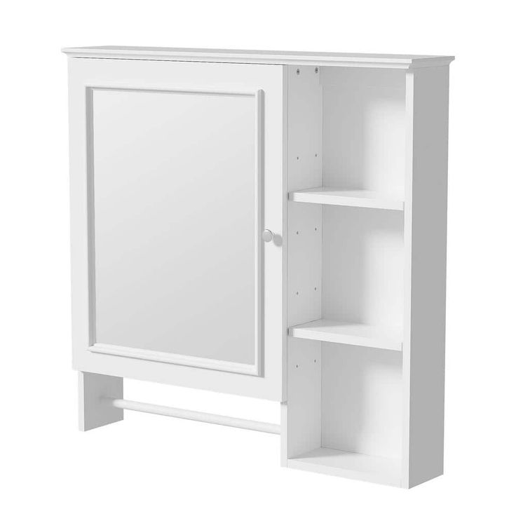 the medicine cabinet is white and has two shelves