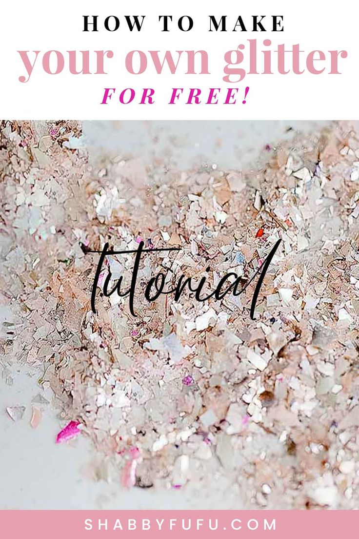 the words how to make your own glitter for free on top of pink and white background