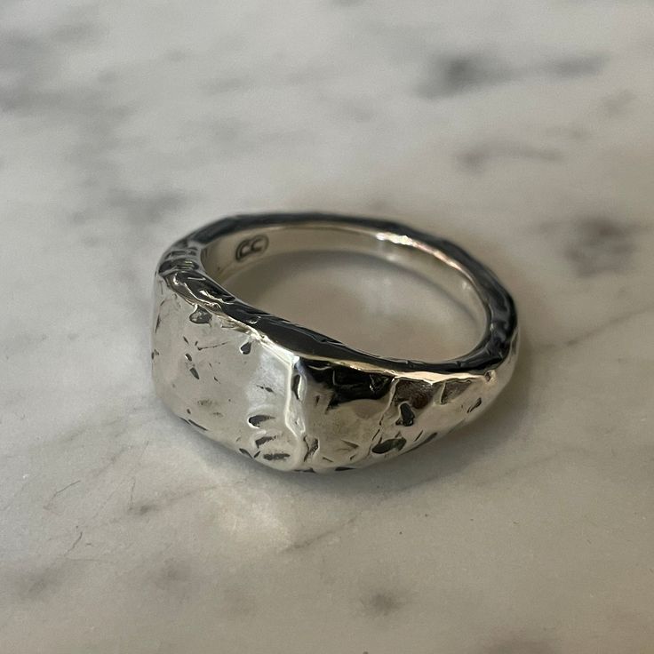 This beautifully textured, rugged version of our Small Square Signet Ring is ready for anything life throws at it. It's hip to be square... These timeless signet rings are meticulously crafted by hand in our Melbourne workshop, created out of wax and then cast into precious metal. Made with the highest quality Australian sterling silver to last forever. Made solid, not hollow like many others, all of our rings are hand-stamped with a Sterling Silver (925) hallmark and Custom Creed makers mark an Rings Silver Men, Male Rings Silver, Male Signet Ring, Mens Ring Silver, Ring Men Silver, Man Silver Ring, Silver Rings For Men Unique, Mens Signet Ring, Rings Jewelry