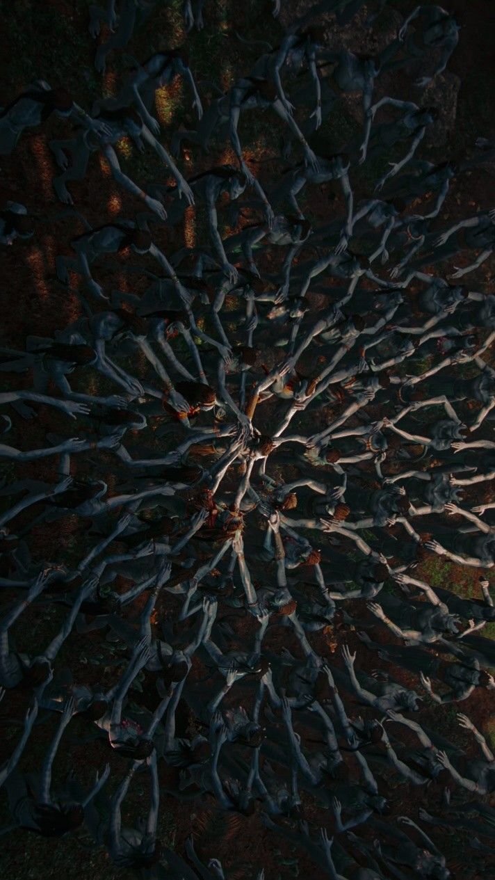 an aerial view of many chains on the ground