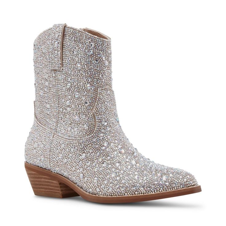 Pair these stunning boots with your favorite jeans or a flowy dress for a chic, Western-inspired look that is sure to turn heads. Embrace your inner cowgirl with our Rinna Western Rhinestone Boot! Dressy Cowgirl Boots, Sparkly Cowboy Boots, Nye 2024, Tall Riding Boots, Closed Toe Shoes, Western Boots Women, Harness Boots, Western Booties, Madden Girl Shoes