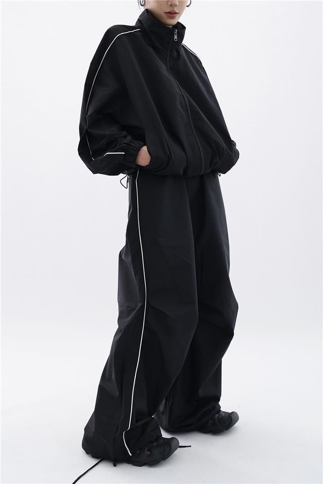 Product information: Fabric name: Polyester Color: black pants, black coat Sleeve type: conventional sleeve Size: S,M,L,XL Applicable Gender: Female Sleeve length: long sleeve Packing list: 1* Coat/Pant Product Image: Black Winter Outerwear With Elastic Cuffs, Black Baggy Long Sleeve Outerwear, Black Long Sleeve Track Jacket With Pockets, Tracksuit With Pockets For Streetwear, Solid Tracksuit With Pockets For Streetwear, Solid Color Tracksuit With Pockets For Streetwear, Black Long Sleeve Outerwear With Elastic Cuffs, Black Pants With Elastic Cuffs For Fall, Long Sleeve Tracksuit With Pockets For Streetwear