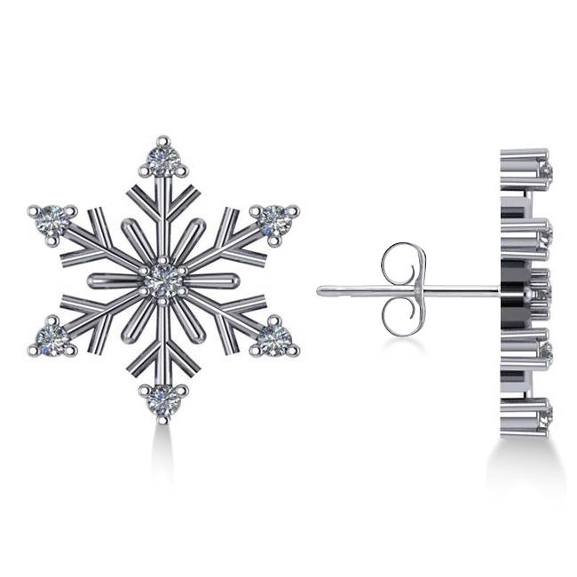 Diamond Snowflake Winter Earrings in 14k White Gold (0.15ct) - AD2070 Snowflake Jewelry, Earrings White Gold, White Gold Diamond Earrings, Snow Crystal, Winter Earrings, Gold Snowflake, Snowflake Earrings, Jewelry White, Glitter Earrings