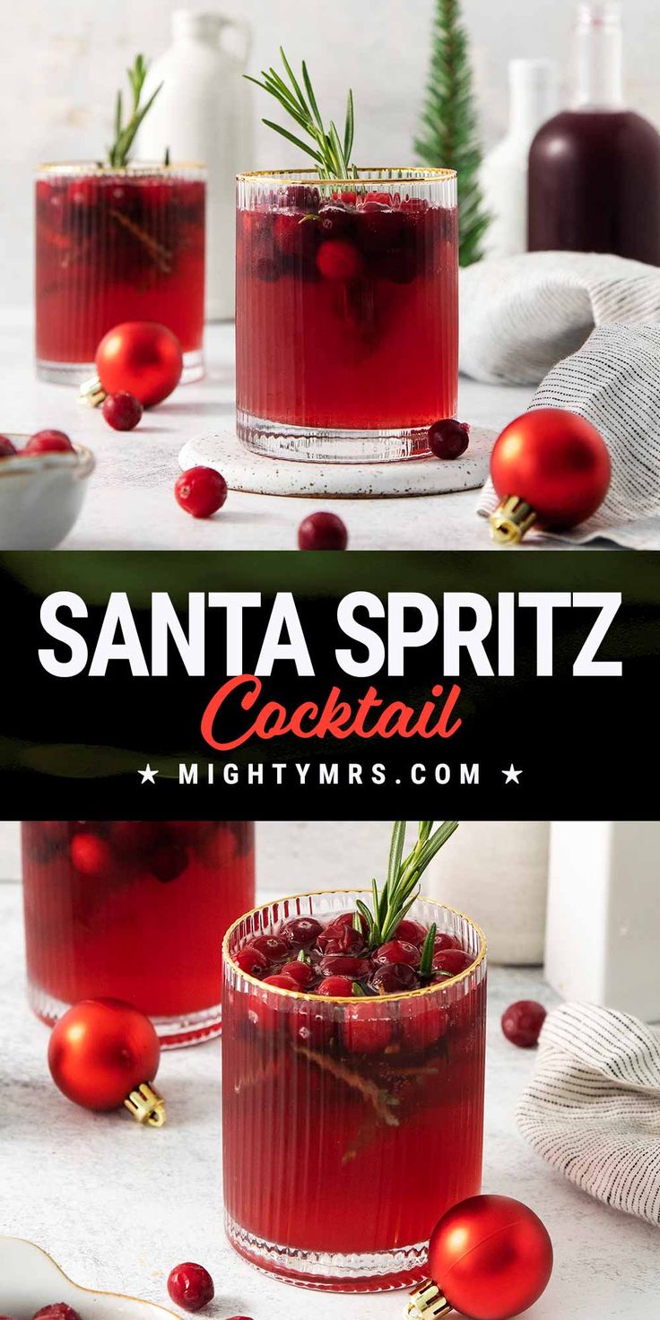 Santa Spritz Christmas Cocktail Red Christmas Drinks For Adults, Christmas Themed Party Food Ideas, Red Christmas Cocktails Holiday Drinks, Holiday Party Cocktail Bar Set Up, Fruity Drinks With Vodka, Christmas Drink Board Ideas, Christmas Dishes To Bring To A Party, Christmas Cocktails In A Pitcher, Snowball Drink Cocktails