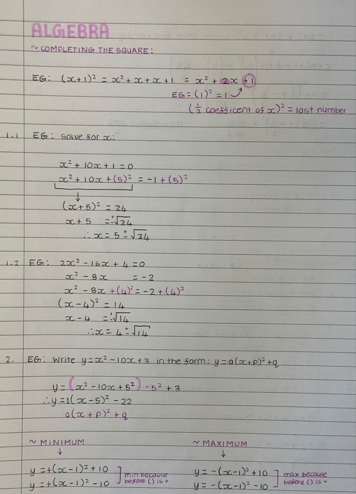 a piece of paper with writing on it that says,'algebra completing the square '