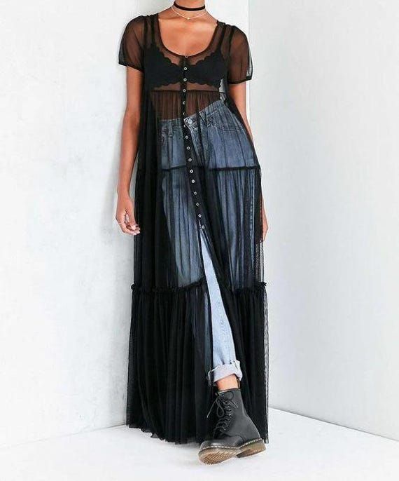 Causal Adult Sheer Flared Slip Dress/Fun Birthday Dress/Party Cover up/See through Dress/avant garde clothing/Villanelle Dress XS----BUST:- 32, WAIST:-24, HIP:-34 S----BUST:- 34, WAIST:-26, HIP:-36 M----BUST:- 36, WAIST:-28, HIP:-38 L----BUST:- 38, WAIST:-30, HIP:-40 XL----BUST:- 40, WAIST:-32, HIP:-42 XXL----BUST:- 42, WAIST:-34, HIP:-44 𝐂𝐚𝐫𝐞 𝐈𝐧𝐬𝐭𝐫𝐮𝐜𝐭𝐢𝐨𝐧𝐬: *Dry Clean only *Do not soak in water 𝐍𝐨𝐭𝐞: 𝐏𝐫𝐨𝐝𝐮𝐜𝐭 𝐜𝐨𝐥𝐨𝐮𝐫 𝐦𝐚𝐲 𝐬𝐥𝐢𝐠𝐡𝐭𝐥𝐲 𝐯𝐚𝐫𝐲 𝐝𝐮𝐞 𝐭𝐨 𝐩𝐡𝐨𝐭𝐨𝐠𝐫𝐚𝐩𝐡𝐢𝐜 𝐥𝐢𝐠𝐡𝐭𝐢𝐧𝐠 𝐬𝐨𝐮𝐫𝐜𝐞𝐬 𝐨𝐫 𝐲𝐨𝐮𝐫 𝐦𝐨𝐧𝐢𝐭𝐨𝐫 Note-If you would like to custom size your dress, please leave a message in the notes of your order of your detailed size measurements for bustwaisthipshollow to floor with shoesinch or cm and measure yourself accordi Tulle Outfit, Dress Over Jeans, Mode Hippie, Maxi Tops, Jeans Diy, Sheer Dress, Outfits Casuales, Street Fashion, Boho Fashion