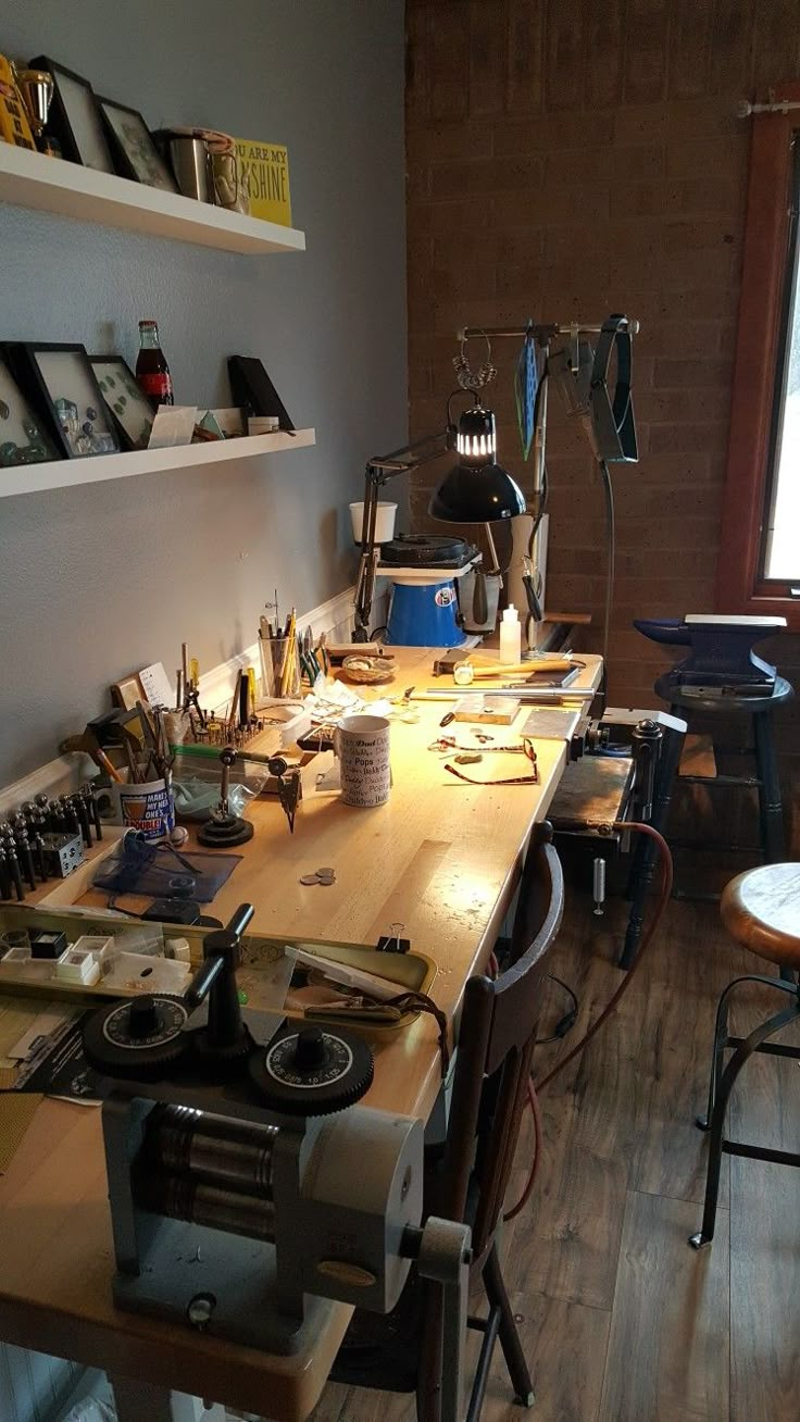 a long table with many items on it