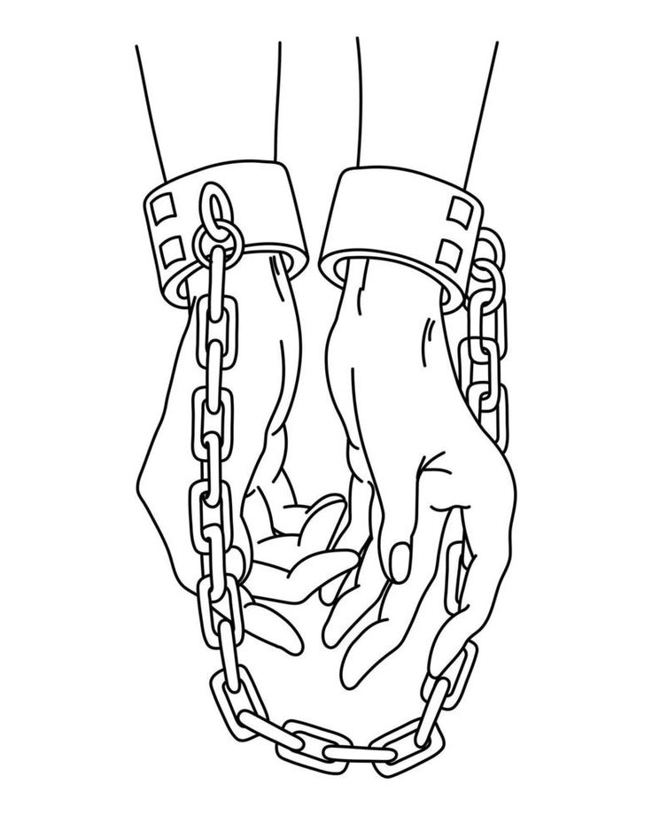 Line art, female hands are chained. Human trafficking concept. Illustration, vector. Hand With Chain Drawing, Hands In Chains Drawing, Chains Illustration Art, Chains Reference Drawing, Person In Chains Drawing Reference, Person Chained Up Reference, Pinned Down Pose, Breaking Chains Art, Human Trafficking Illustration