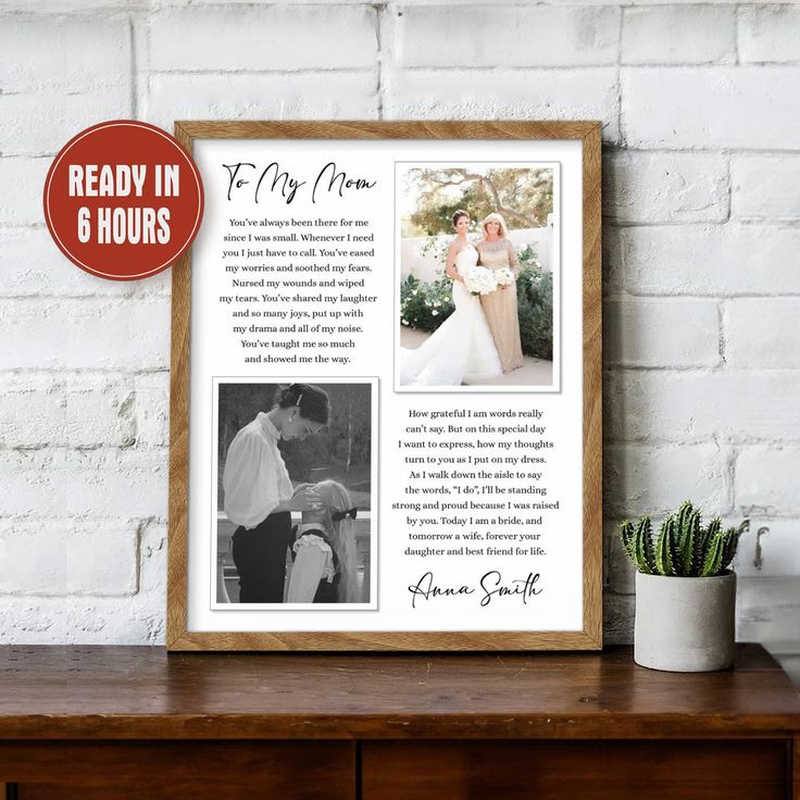 Mother of the Bride Gift from Daughter Wedding photo gift for Mom Parents wedding gift from bridge Then and Now photo On my wedding day ✔️ Free Shipping. ✔️ Made of high-quality, eco-friendly material. ✔️ Meaningful Wedding Gift, Anniversary Gift,... 🎁 Discover more wedding gifts here: https://www.etsy.com/shop/BestGiftStoreVN?ref=seller-platform-mcnav&section_id=41791962 --------------------------------------- --------------------------------------- 🛍️  HOW TO ORDER: 1. Choose your style. 2. Choose size. 3. In the personalization field, enter: ▶Frame color you want (F1, F2, F3); (Skip if you choose to purchase a wrapped canvas or digital.) ▶Choose backround (B1,...B6) ▶Your Name 4. Complete your order. 5. SEND YOUR PHOTOS VIA ETSY MESSAGE. --------------------------------------- ------- Emotional Gifts, Wedding Photo Gift, Then And Now Photos, Wedding Gifts For Parents, Mother Of The Bride Gift, Parents Wedding, My Wedding Day, Show Me The Way, Bride Gift