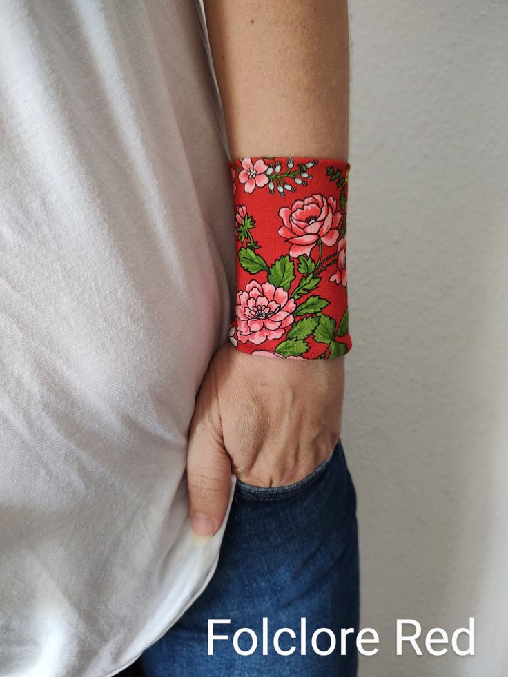 Please notice the price is for one bracelet. If you need a pair please choose 2 from the drop down menu. Fabric floral wrist cuff - CHOOSE YOUR PATTERN from the drop down menu. Visit my shop for more colors. https://www.etsy.com/shop/VinciBazaar Handbands, wrist cuffs, wrist wraps - visit my shop for more color matching accessories *Handmade with love and care in a smoke free home *Every wrist cuff is sewn by me *Double layered *Ideal for covering wrist tattoos *Stretchy and soft jersey *Fabulou Bohemian Cuff Bracelets For Spring, Spring Gift Wristlet With Wrist Strap, Adjustable Wristband For Festivals, Red Bohemian Cuff Bracelet As Gift, Bohemian Red Cuff Bracelet As Gift, Bohemian Style Red Cuff Bracelet As Gift, Red Bracelet Gift For Spring, Adjustable Red Bangle Cuff Bracelet, Handmade Red Bracelets For Spring