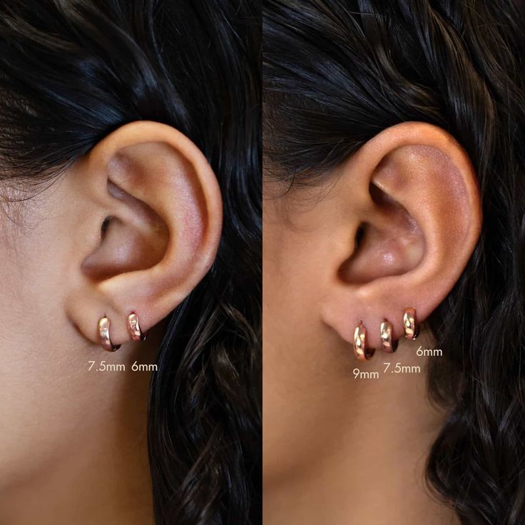 14K Solid Rose Gold small huggie earrings with a thick width. Perfect to wear alone or stacked with other huggies in our collection. 14K Rose Gold Hypoallergenic, lead and nickel free Width 3mm Inside Diameter:6mm, 7.5mm Weight: 0.8g, 0.9g Click close mechanism #ES034-6RG Mm Ruler, Huggie Earring, Piercing Shop, Ear Candy, Huggie Earrings, Single Earring, Staple Pieces, Huggies Earrings, Ear Piercings