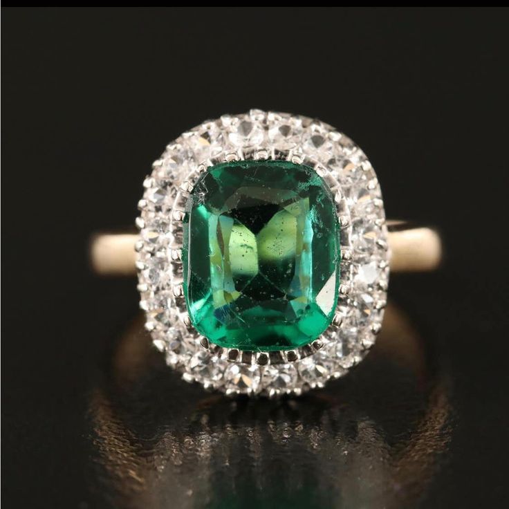 14k Yellow Gold Garnet & Cubic Zirconia Ring Size: 7 Weight: 4.70 Grams Beautiful Green Garnet Doublet Has A Vintage Vibe-Looks Like A Emerald & Diamond Ring Elegant Emerald Gemstones With Center Stone, Formal May Birthstone Diamond Ring With Center Stone, Classic Cubic Zirconia Gemstones For Wedding, Classic Cubic Zirconia Wedding Gemstones, Formal Green Cubic Zirconia Halo Ring, Formal Emerald Gemstones With Halo Setting, Formal Diamond Halo Ring For May Birthstone, Formal Halo Diamond Ring With May Birthstone, Classic Green Cubic Zirconia Cluster Ring