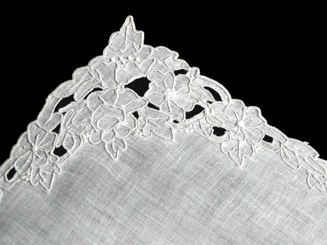 Never used vintage hanky embellished with a fancy border of hand embroidery and cutwork. This is a fine accessory, either for your personal use, or a bride to carry on her wedding day. Made of off white linen, and measuring 11 inches. This handkerchief is in crisp, clean condition, and ready for your immediate use. Made in Madeira, Portugal. Cutwork Embroidery, Vintage Linen, Cut Work, Vintage Linens, White Linen, 11 Inches, Hand Embroidery, Carry On, Portugal