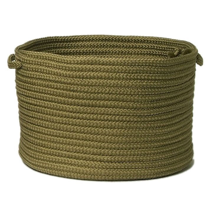 a large green rope basket on a white background