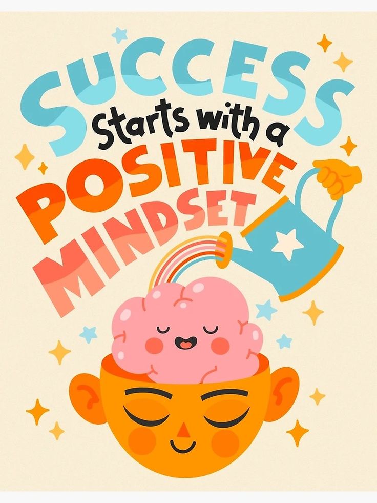 a poster with the words success starts with a positive mindset and a pink brain