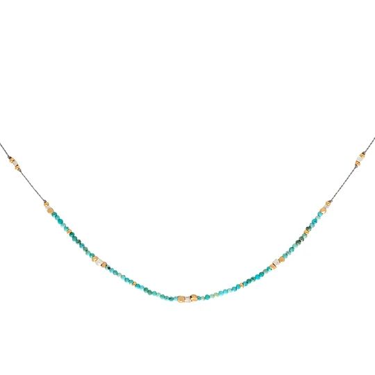 Love this one. Is it just us or are you craving something a little more lavish to pull out of your jewelry box? Delicate faceted orbs of turquoise interspersed with spacers of sterling silver and 24 karat gold vermeil sit proudly at your throat chakra creating an elegant yet casual, everyday look. This necklace was designed to be wor Healing Amazonite Hand-strung Jewelry, Adjustable Gold Turquoise Necklace With Round Beads, Spiritual Gold Turquoise Necklace With Gemstone Beads, Gold Turquoise Necklace With Gemstone Beads For Spiritual Style, Gold Turquoise Necklace With Round Beads, Spiritual Single Strand Yellow Gold Jewelry, Spiritual Yellow Gold Single Strand Jewelry, Turquoise Amazonite Single Strand Jewelry, Turquoise Healing Gemstone Beads Jewelry