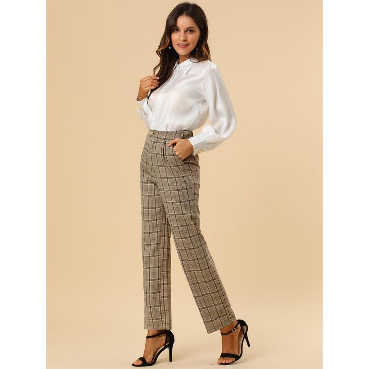 These pants are essential for dressing up or down. Lightweight fabric, covered in a plaid pattern, shapes these trendy trousers with a high-rise fit. How it is a bit high waist and how it gathers at the waist adding shape to the body. You may love everything about these trousers, from their regular fit to the elastic high-waist, which could double as a hiding mechanism for women with love handles. Style these trousers with a crop top and heels for the ultimate look. This fashionable and trendy c Trendy Trousers, Plaid Pants Women, Trendy Trouser, Christmas Plaid, Long Trousers, Plaid Pants, Casual Work, Plaid Christmas, Work Office