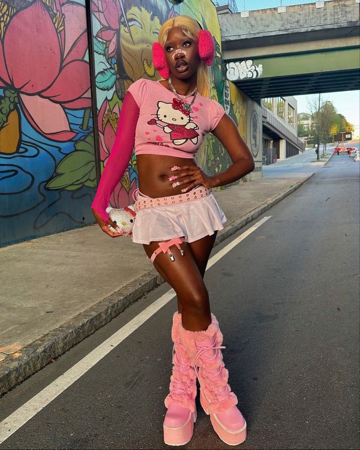 #alternative #aliyahcore #aliyahsinterlude #pink #hellokitty Pink Aaliyah Core Outfits, Alternative Barbie Outfit, Aliyahcore Outfits Pink, Aliahya Core Outfits, Aliyah Core Aesthetic, Pink Aliyahcore, Girly Korean Outfits, Barbie Movie Outfits Ideas, Aliyah Interlude