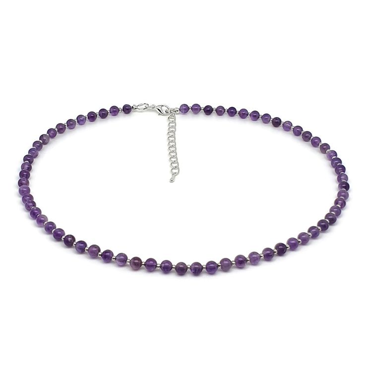 Handmade Natural Amethyst Boho Beaded Necklace Necklace 1: made with 4 mm round natural Amethyst beads and 2 mm galvanised silver glass beads Necklace 2: made with 4 mm round natural Amethyst beads, 2x4 flat round natural Amethyst beads, Tibetan Silver flower spacer beads Strong silicon coated steel beading wire Silver plated metal findings Necklace length 16 inches ( 41 cm ) + 2 inches ( 5 cm ) extension chain Adjustable Single Strand Amethyst Necklace, Adjustable Single Strand Amethyst Crystal Necklace, Lavender Round Beads Spiritual Necklace, Lavender Round Bead Crystal Necklaces, Lavender Crystal Necklaces With Round Beads, Amethyst Crystal Necklaces With Natural Stones, Round Amethyst Crystal Necklaces With Natural Stones, Purple Amethyst Necklace With 8mm Beads, Amethyst Crystal Necklace With Natural Stones