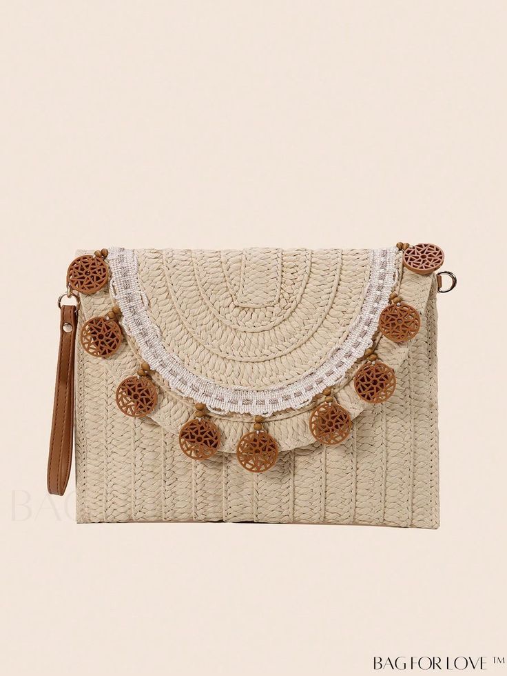 BagForLove - Chic Beaded Straw Bag for Stylish Vacation Summer Beige Bags As Fashion Accessory, Bohemian Beaded Beige Bags, Beige Summer Fashion Bag, Vacation Beaded Beige Shoulder Bag, Beach Beaded Beige Straw Bag, Beaded Beach Clutch Bag, Beaded Beige Straw Bag, Beige Crossbody Clutch For Vacation, Bohemian Cream Beaded Bag