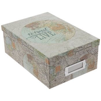 a box that has a map on the front and bottom with words written in it