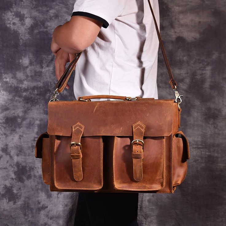 Mens Attache Case Leather 14" 15.6" Vintage Brown Leather Briefcase With Luggage Sleeve, Rugged Satchel Briefcase For Business, Rugged Business Satchel With Leather Lining, Rugged Satchel Business Briefcase, Brown Leather Strap Briefcase For Business, Rugged Leather-lined Satchel For Business, Leather Travel Briefcase With Leather Strap, Classic Leather Strap Briefcase For Office, Leather Travel Briefcase With Strap