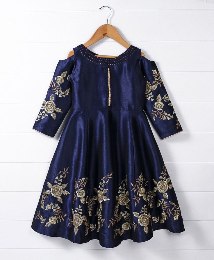 This elegant Royal blue indo-western ethnic gown made from rich looking soft fabric has beautiful hand crafted embellished floral embroidery. The heavy embroidery makes it an absolute gorgeous piece.  The easy fuss free and yet stylish dressing will make you and your lil one fall in love with this outfit.  This multi-purpose outfit will make your younger one look fashionista, if worn on weddings, festivals or any other formal gatherings. SIZING TIP : * Please review the size chart for each outfit before making your size selection. more specifically look at the chest and length * If your child currently wears different sizes for top and bottom, please go with the smaller size of the two while picking the outfit FABRIC: Synthetic (Gown) WHAT'S INCLUDED: One Piece Dress CARE: Dry Clean Only Festive Embroidered Party Dress, Festive Party Wear Embroidered Dress With Dupatta, Bollywood Style Floor-length Embroidered Dress For Diwali, Festive Embroidered Party Dress With Dupatta, Bollywood Style Festive Party Embroidered Dress, Anarkali Embroidered Dress For Festive Occasion, Festive Bollywood Embroidered Party Dress, Fitted Dress With Floral Embroidery For Diwali, Bollywood Festive Dresses With Floral Embroidery