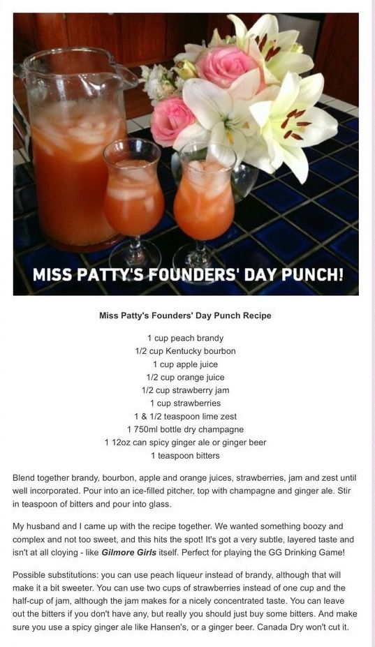 an advertisement for miss patty's founder's day punch with flowers in the background