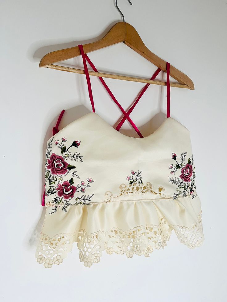 Reworked vintage embroidered linen cami beach festival top. Handmade one off top size 8-10uk Summer Party Camisole With Floral Print, Summer Party Floral Print Camisole, Spring Cotton Camisole With Floral Embroidery, Cotton Camisole With Floral Embroidery, Cotton Floral Embroidered Camisole, Spring Floral Embroidered Cotton Camisole, Floral Embroidery Cotton Camisole, Spring Floral Embroidery Cotton Camisole, Summer Camisole With Floral Embroidery And Spaghetti Straps