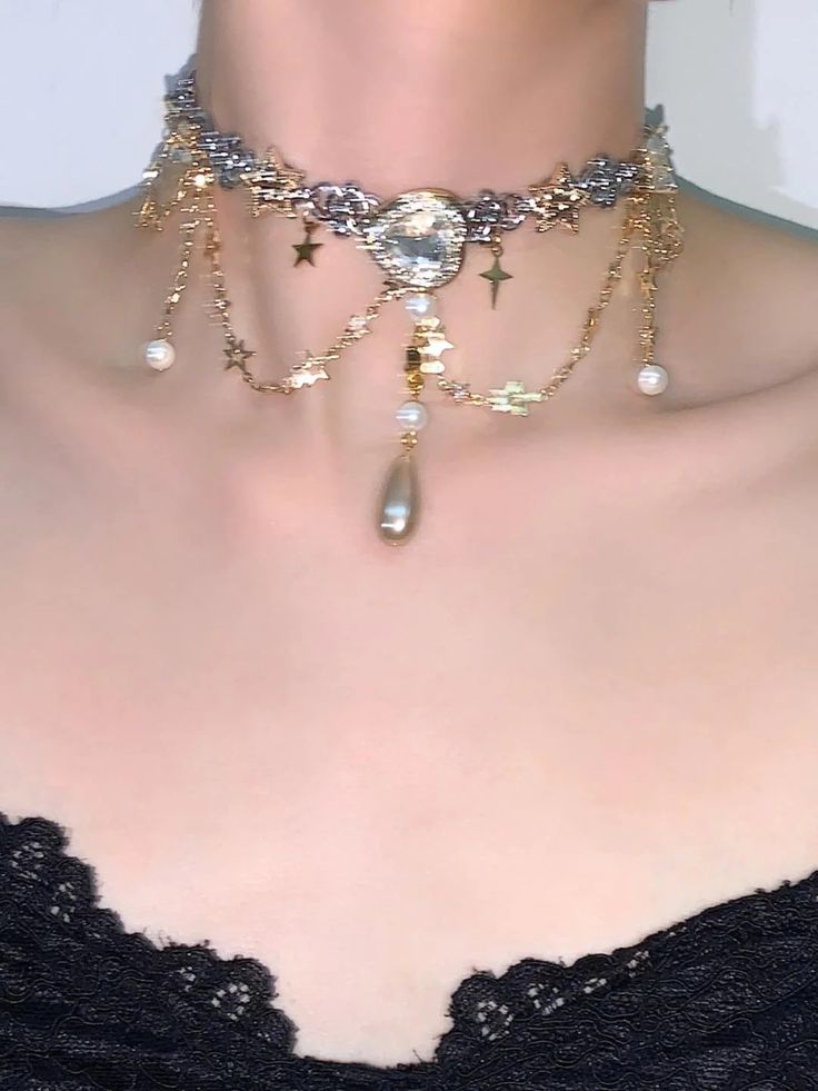 Retro Stars Tassel Choker | Jewelry | Three Fleas Fantasy Style Adjustable Choker Jewelry, Adjustable Fantasy Style Choker, Adjustable Star-shaped Choker For Festivals, Celestial Choker, Ballroom Extravaganza, Froggy Chair, Bohemian Star Charm Choker, Retro Stars, Thigh Chain