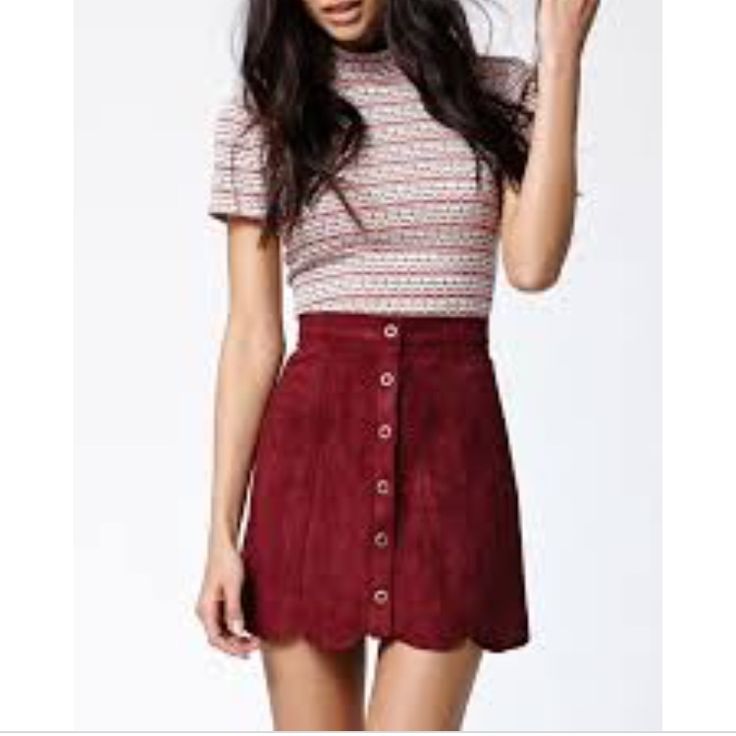 Maroon Scalloped Button Down Skirt Never Worn