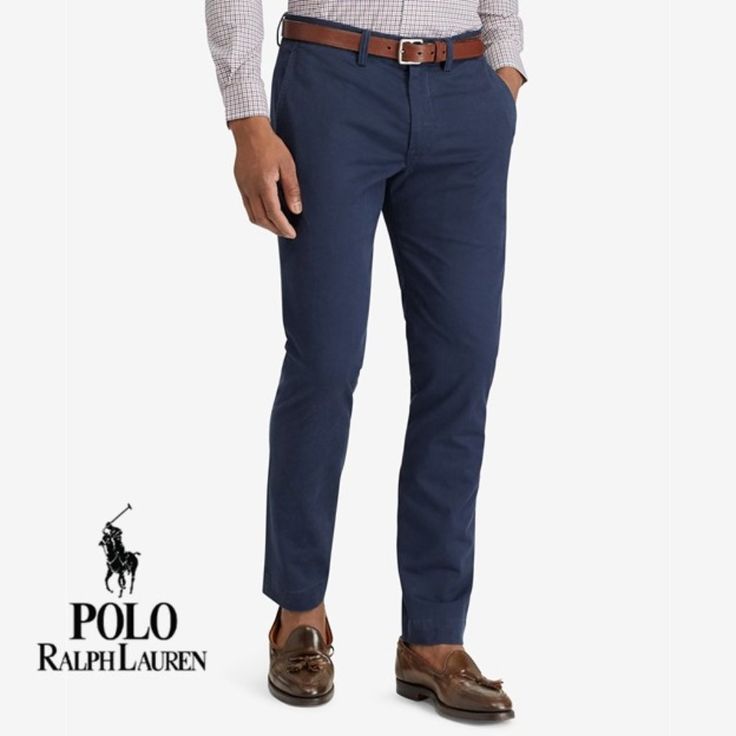 Straight Through The Leg Zip Fly With A Buttoned Closure; Belt Loops Two Front Angled Pockets; Right Hip Coin Pocket Two Back Buttoned Welt Pockets Shell: Cotton C070 Casual Slim Fit Blue Chinos, Navy Chinos For Business Casual, Tailored Blue Cotton Pants, Blue Slim Fit Casual Dress Pants, Blue Tailored Cotton Pants, Blue Slim Fit Jeans For Business Casual, Blue Chinos For Business Casual Spring Wear, Blue Chinos For Business Casual, Spring Season, Blue Chinos For Business Casual In Spring