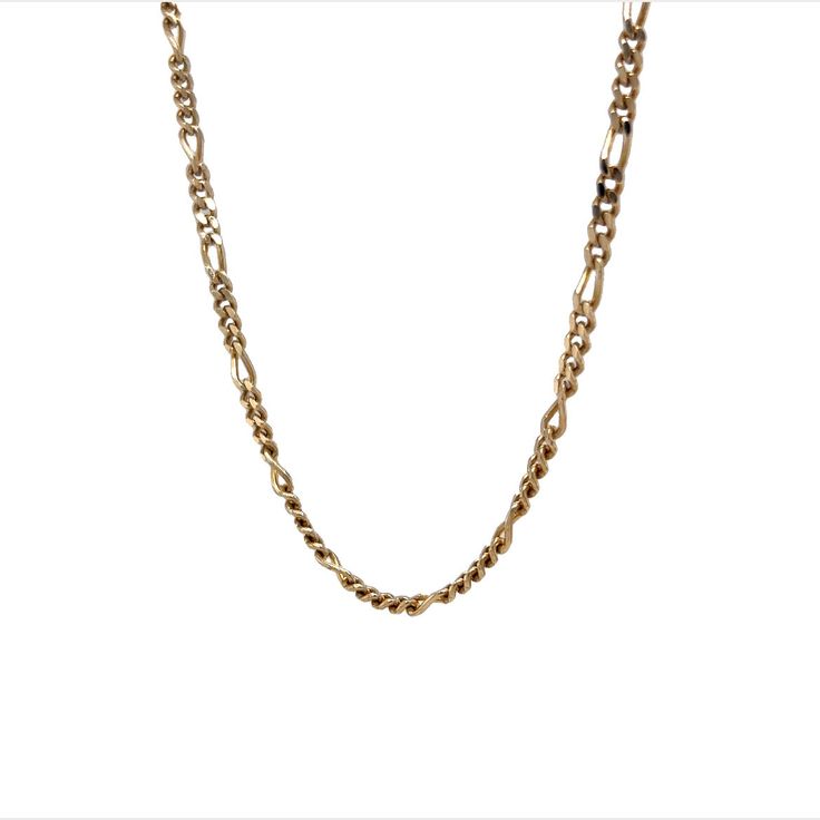 This iconic Figaro chain necklace is finished in radiant 14 karat yellow gold. The necklace measures 18 inches in length and drapes comfortably at the collarbone. Modern great to stack with additional gold chain necklaces. Weighing a total of 9.8 grams. A perfect yellow gold Figaro chain for everyday. Italian inspired fashion at its finest. Elegant Figaro Chain Necklace Affordable, Luxury Dainty Figaro Chain Necklace, Luxury Minimalist Figaro Chain Necklace, Luxury Figaro Chain Medallion Necklace, Trendy Figaro Chain Necklace, Timeless Luxury Figaro Chain Necklace, Cheap Trendy Figaro Chain Necklace, Cheap Women's Necklace With Figaro Chain, Luxury Timeless Figaro Chain Necklace