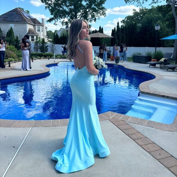 Shop madisoncorrado's closet or find the perfect look from millions of stylists. Fast shipping and buyer protection. Light blue, Like brand new worn once. Baby Blue Prom Dress Long, Bright Blue Prom Dress, Prom Dresses Big, Prom Dress Baby Blue, Periwinkle Prom Dress, Aqua Prom Dress, Junior Prom Dress, Blue Satin Prom Dress, Baby Blue Prom Dresses